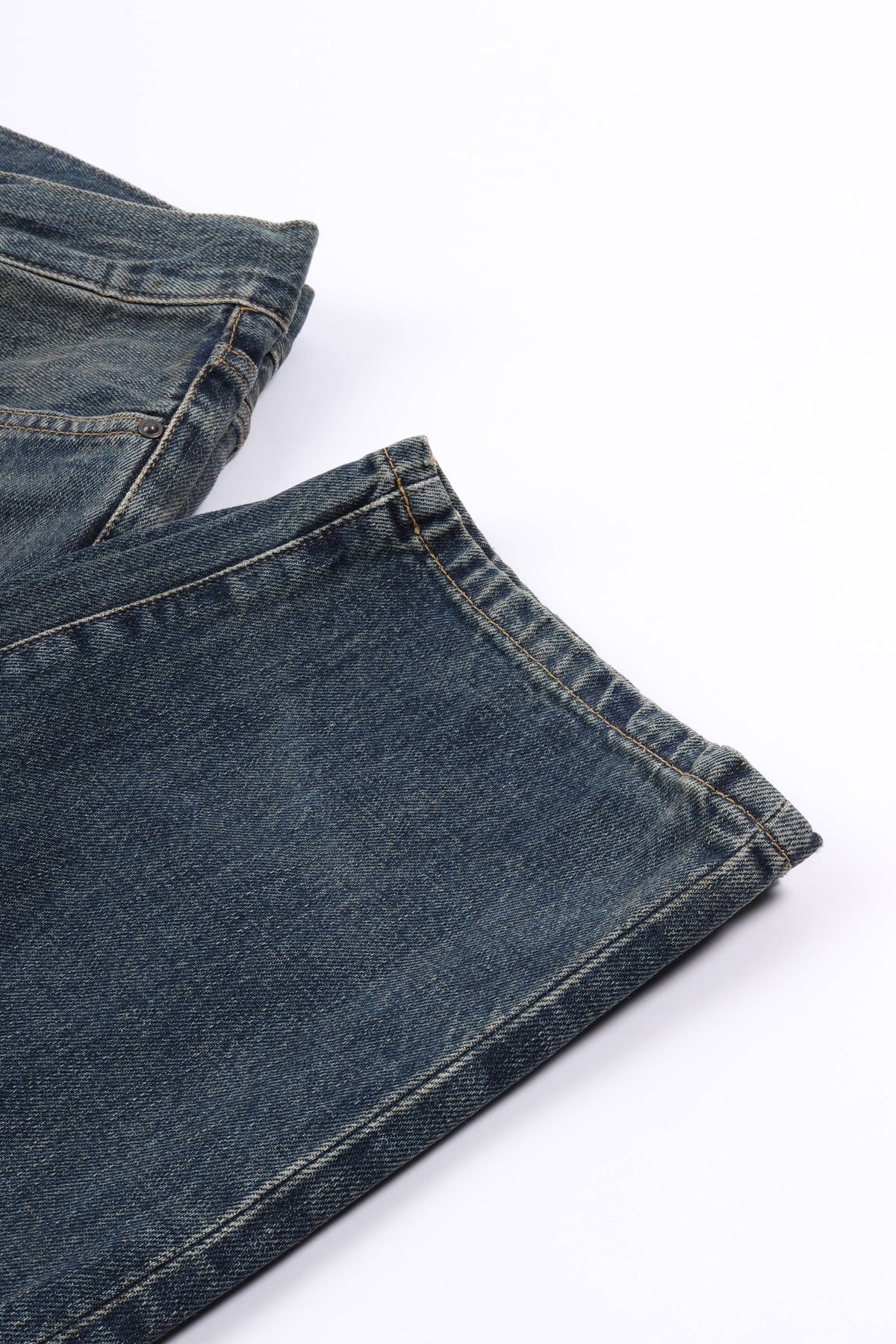 Aaron pant blue. mid worn