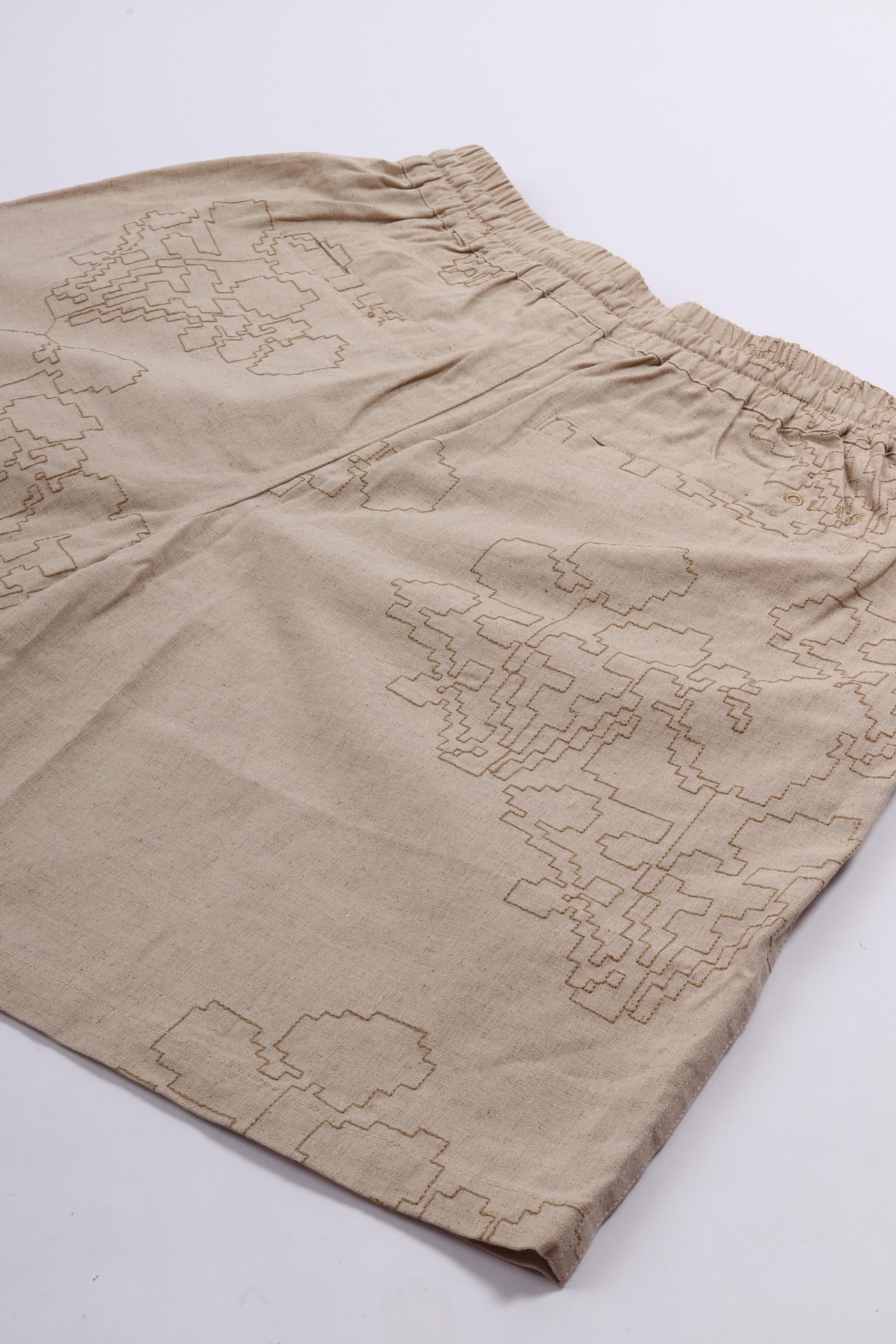 Embroidered flower shorts cement