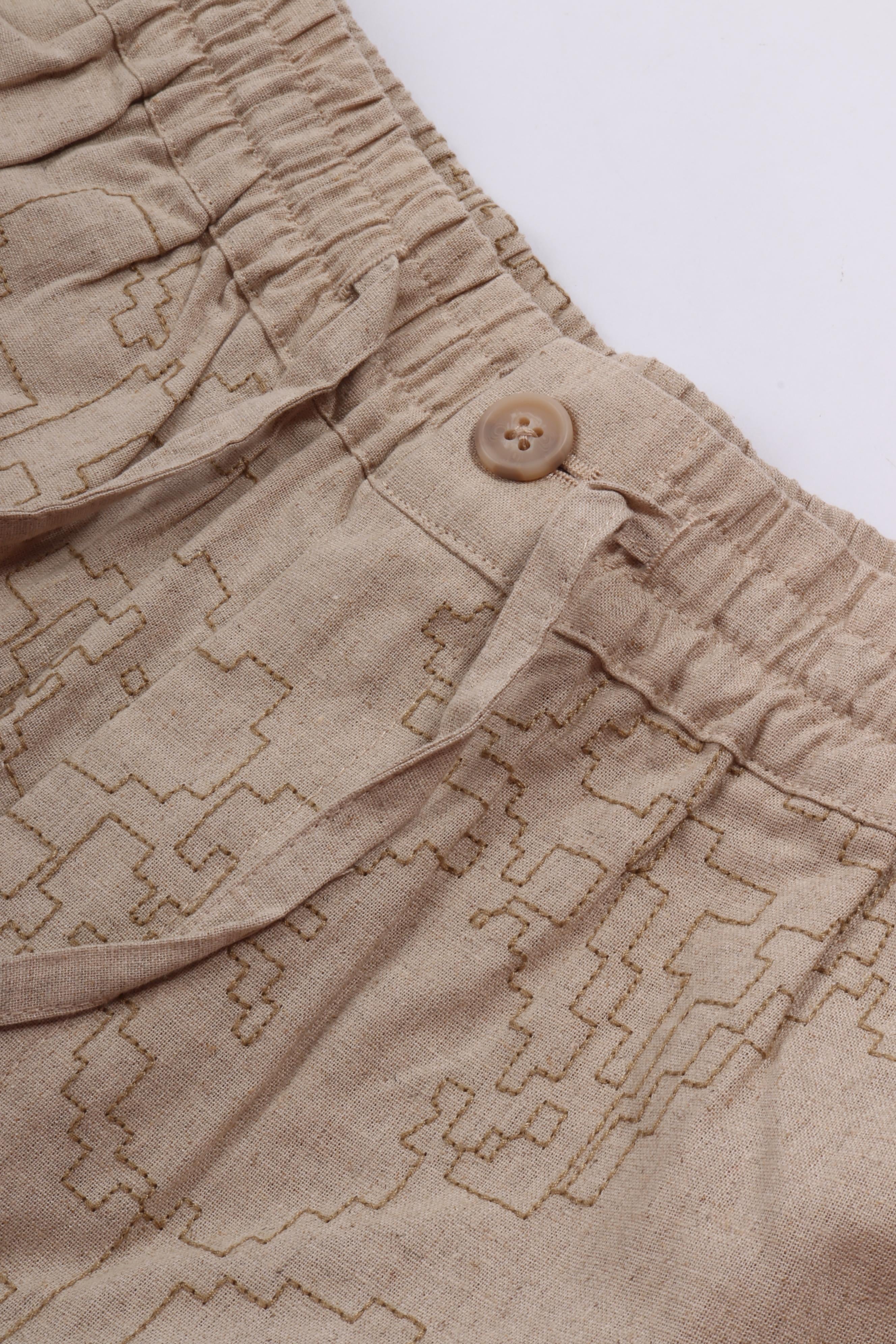 Embroidered flower shorts cement