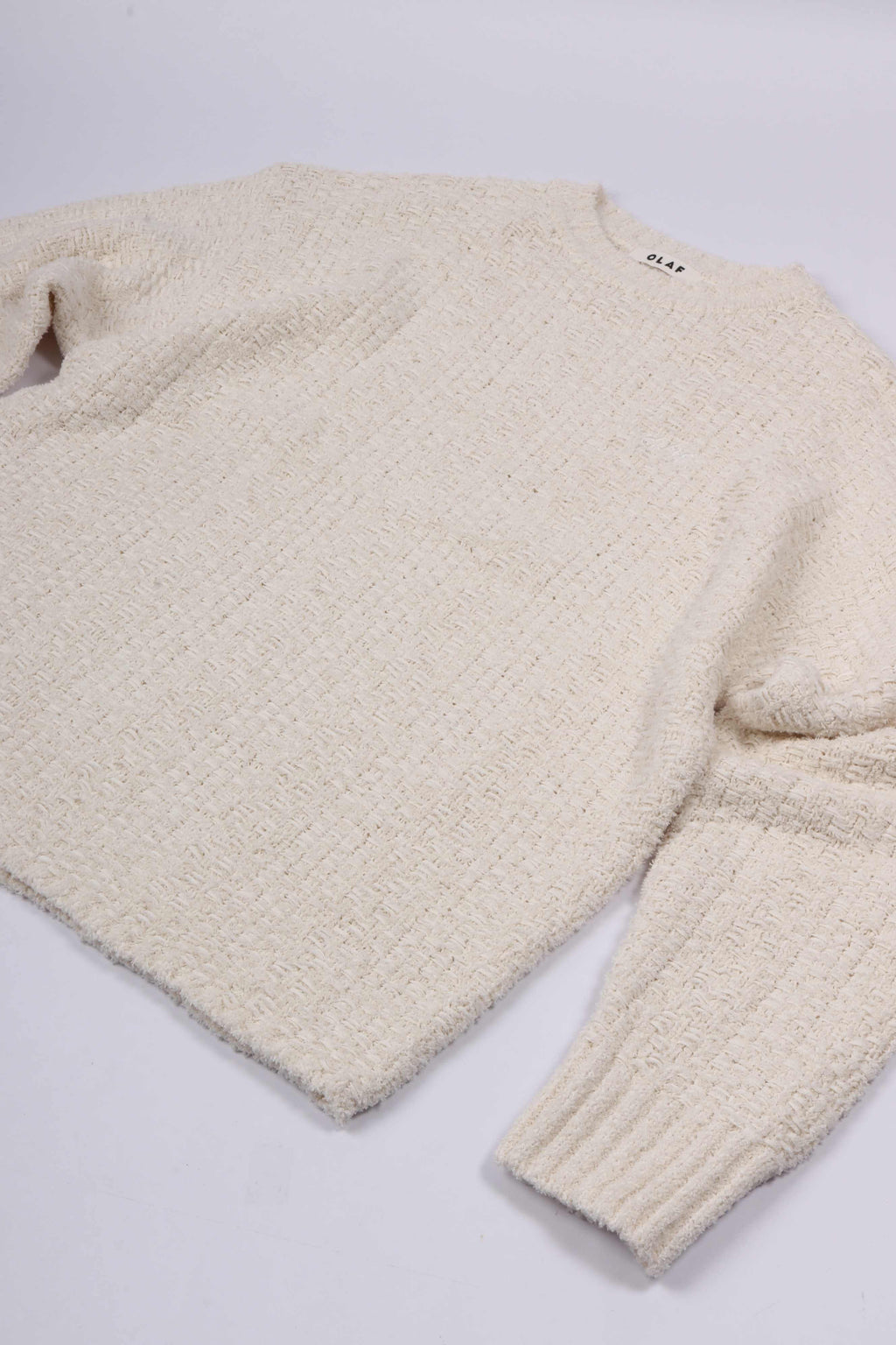 Textured boxy knitted crew offwhite