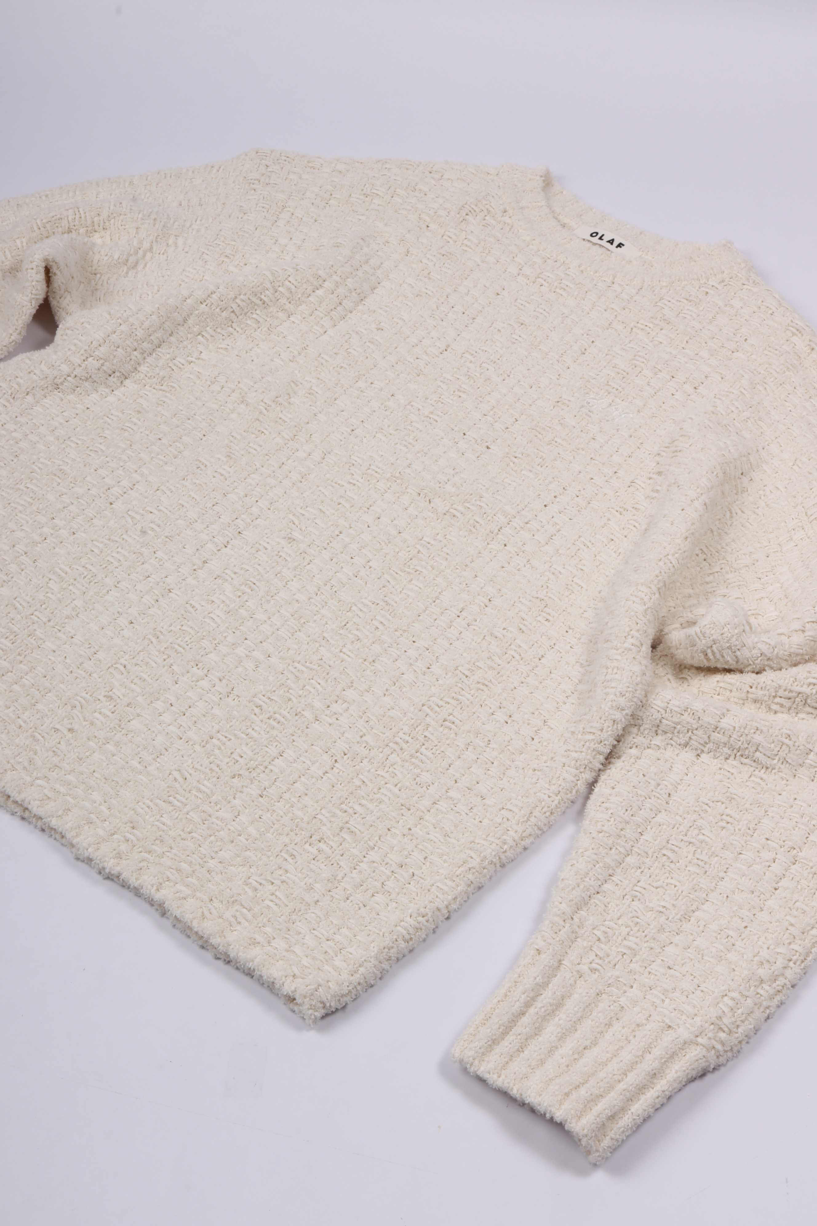 Textured boxy knitted crew offwhite