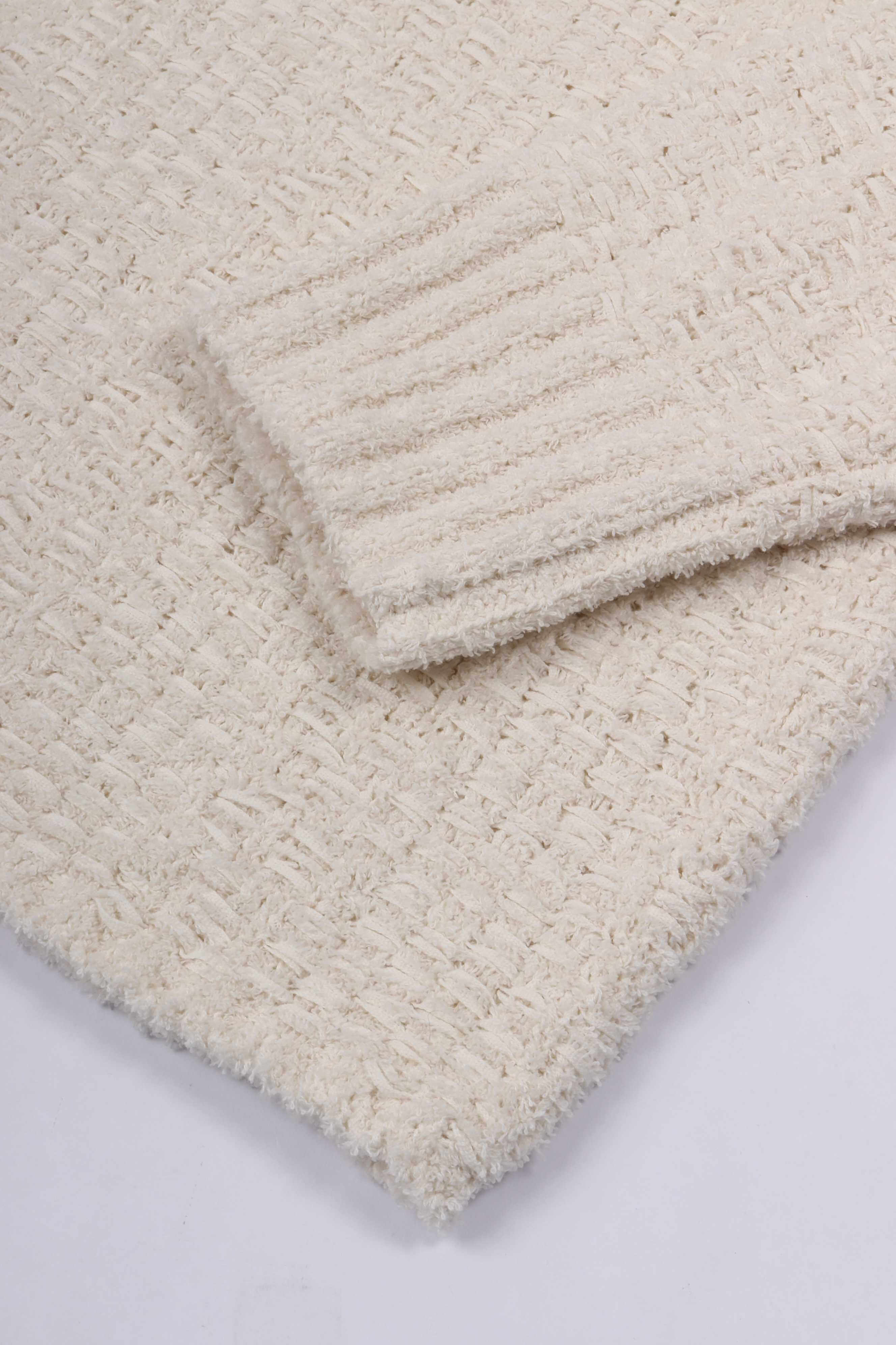 Textured boxy knitted crew offwhite