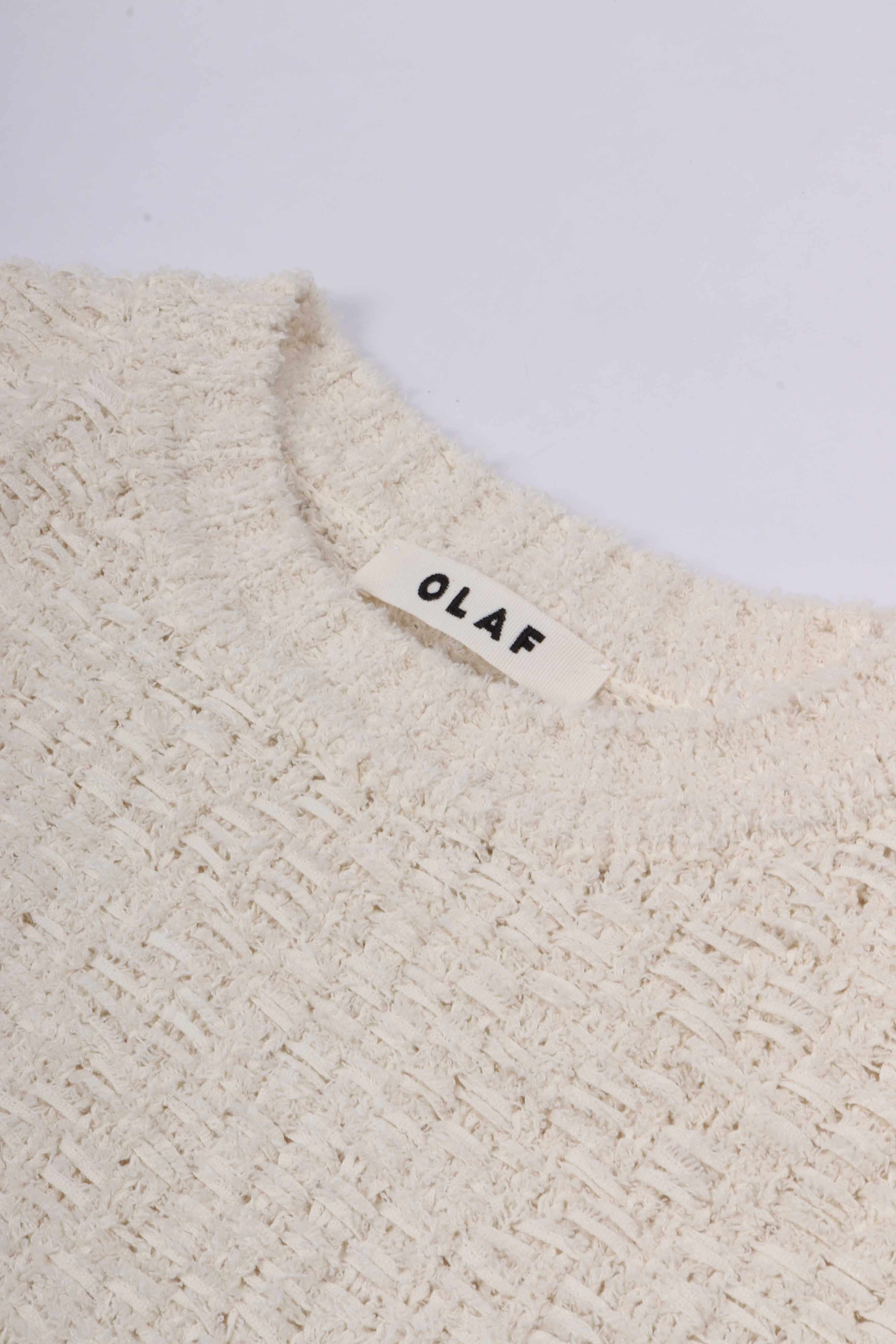 Textured boxy knitted crew offwhite