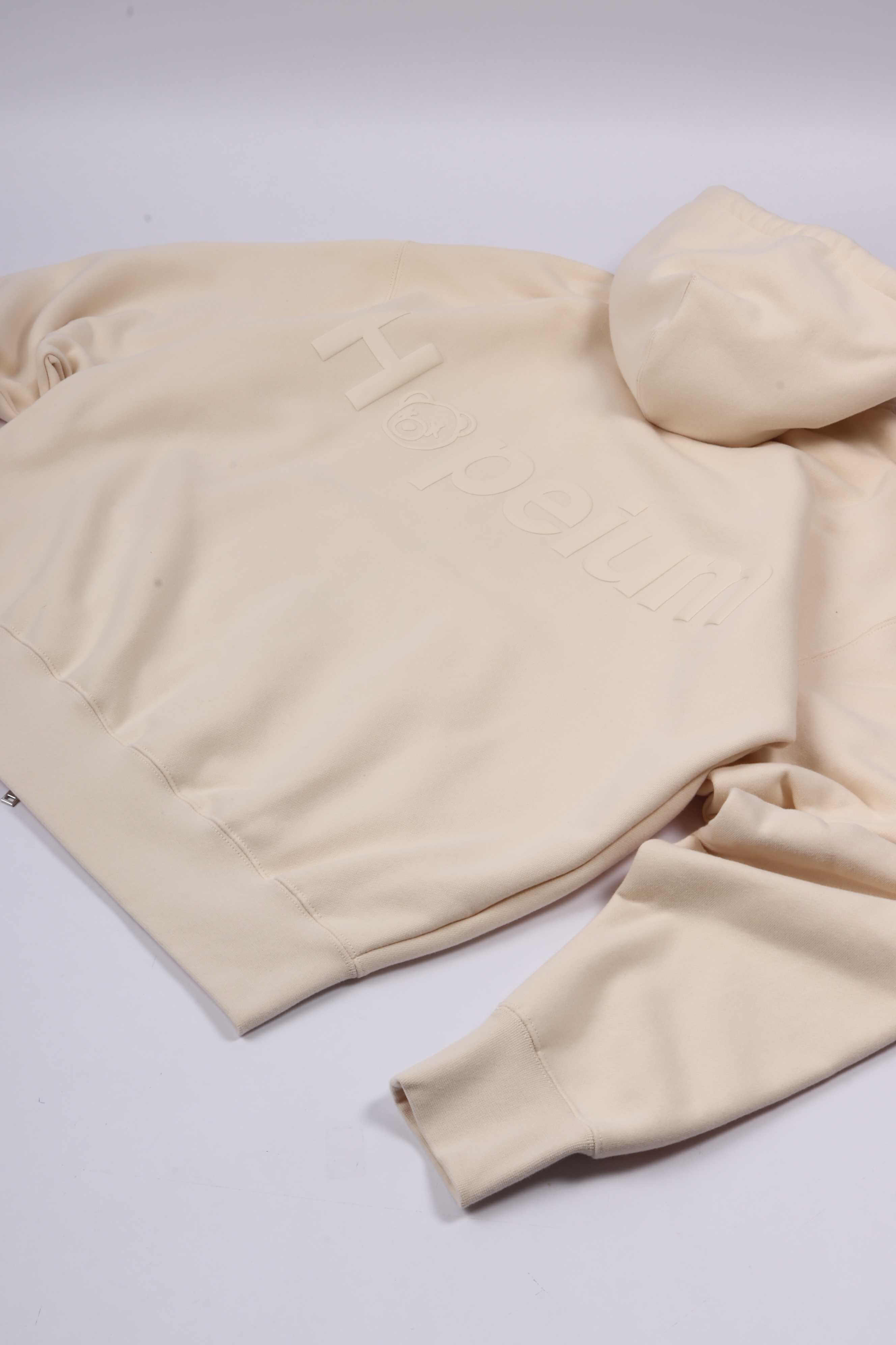 Logo hooded zip beige