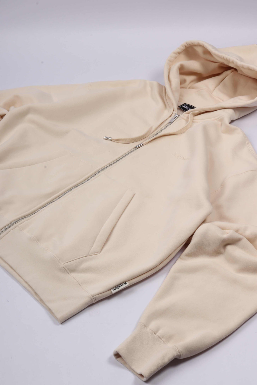 Logo hooded zip beige