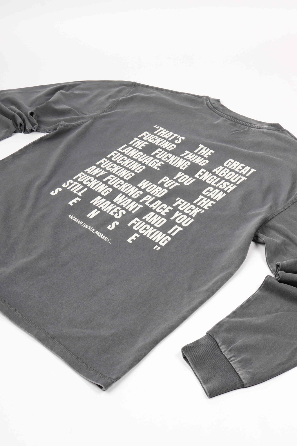 L/s text printed tee grey