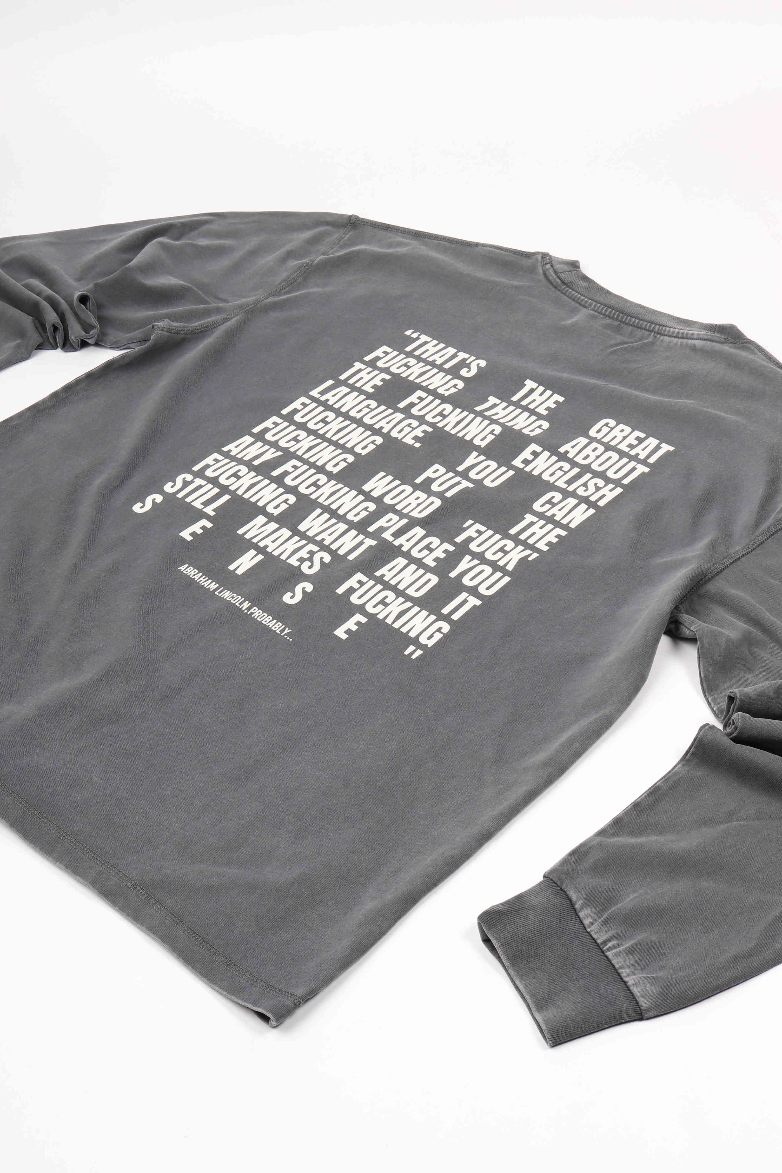 L/s text printed tee grey